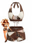 Set Tankini Marrone Anni '60 Leopardato Stile Western con Lacci