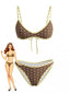 Set Bikini Marrone Anni '80 a Pois Colorblock con Laccio Posteriore