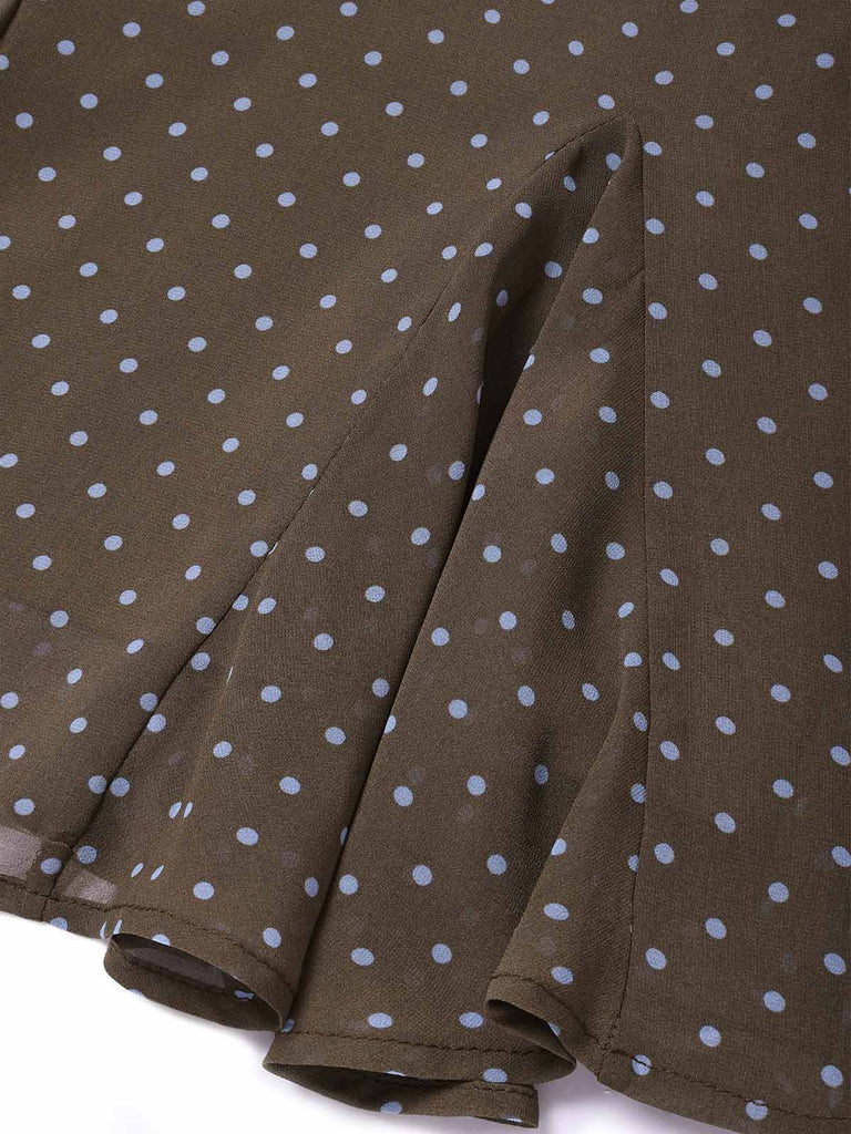 [Pre-Vendita] Abito in Voile a Pois con Collo Annoato Asimmetrico Marrone Anni 2000 7