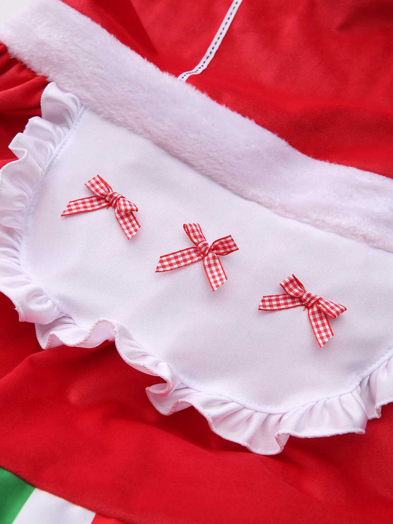 Abito natalizio con fiocco e scollo quadrato con sottoveste anni '70