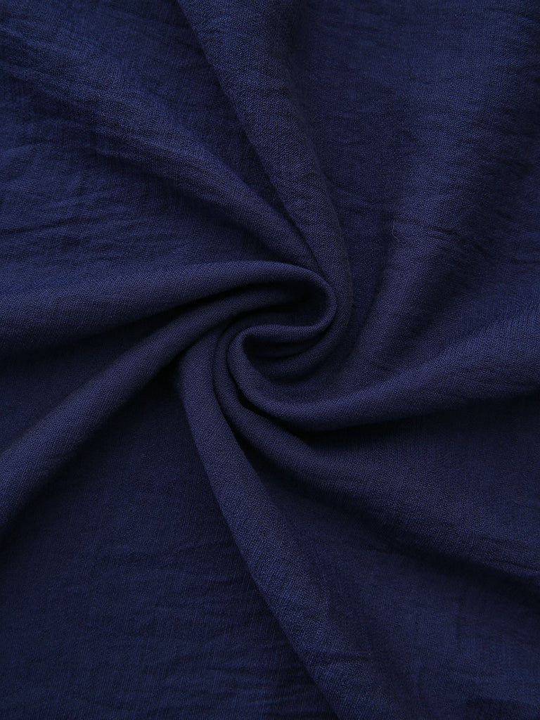 Abito lungo con ricami floreali blu navy anni '70