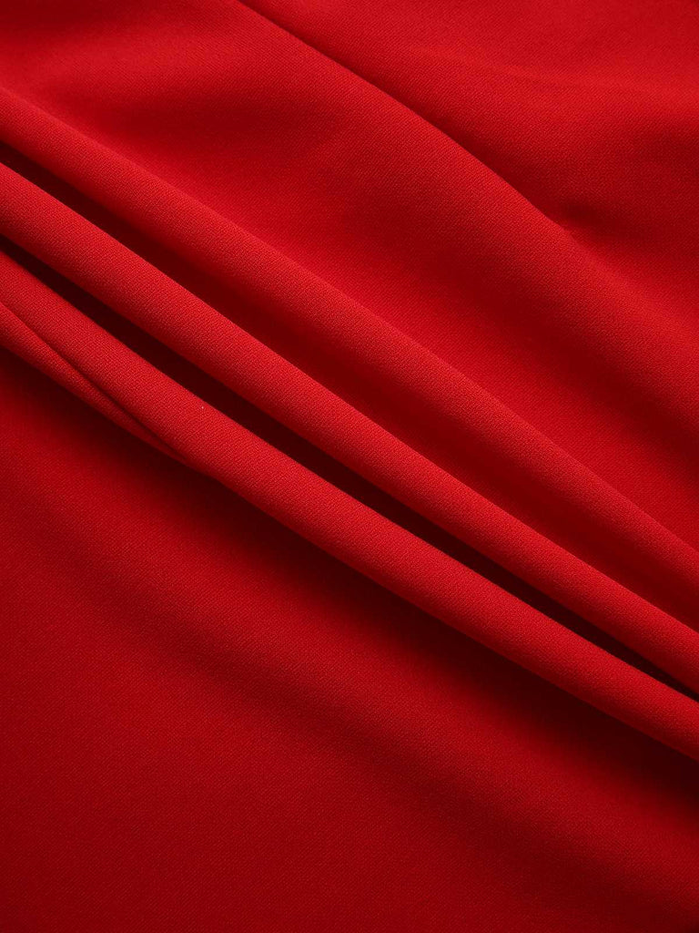 Abito senza maniche con fiocco sul collo e orlo arricciato rosso anni '60