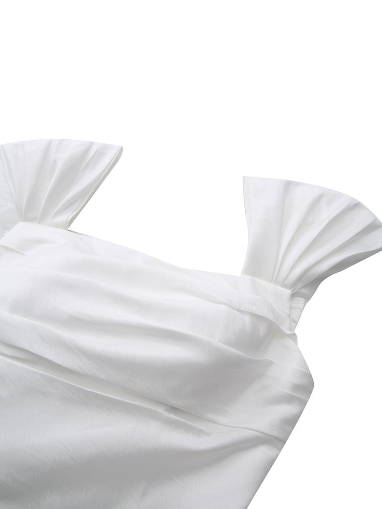 Mini abito in raso con spalle scoperte bianco anni '60