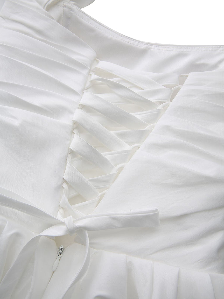 Mini abito in raso con spalle scoperte bianco anni '60