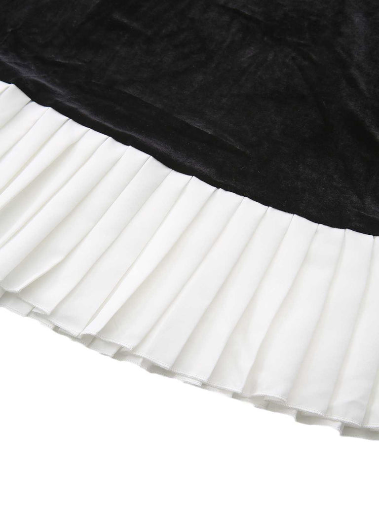 Abito in velluto con scollo a cuore e orlo plissettato a contrasto anni '60