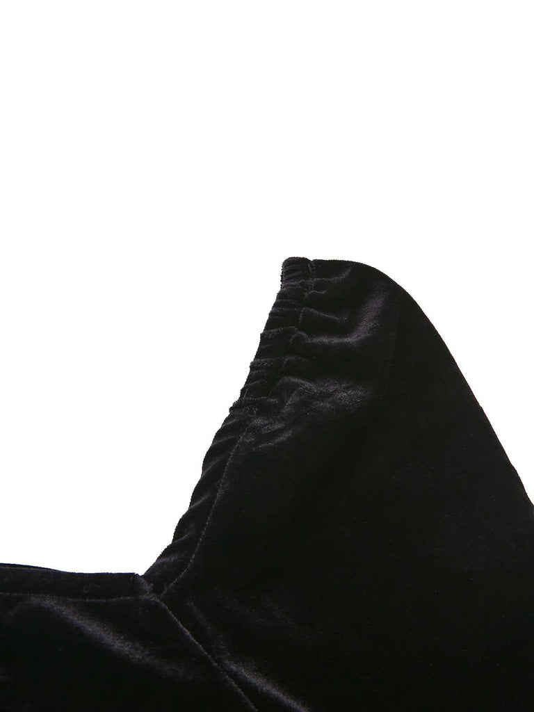 Abito in velluto con scollo a cuore e orlo plissettato a contrasto anni '60