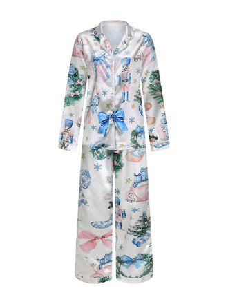 Pigiama natalizio con bastoncini di zucchero e schiaccianoci blu anni '40