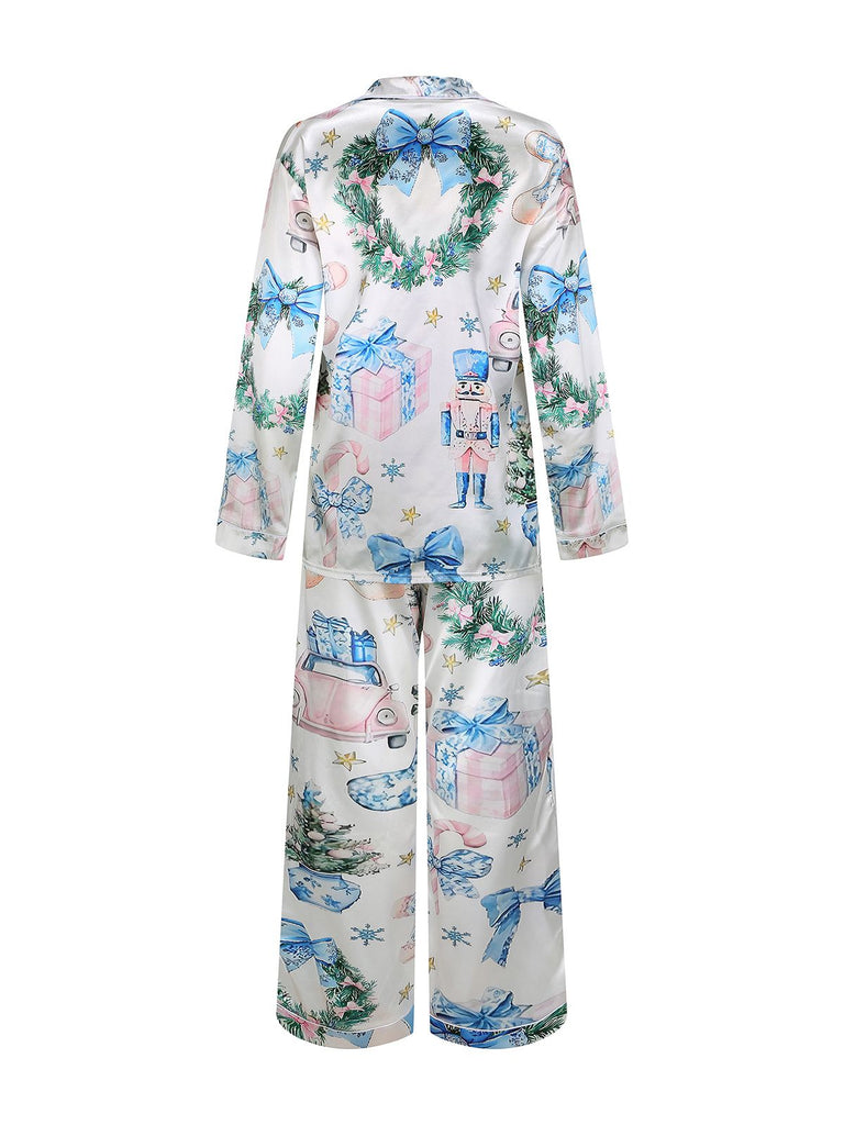Pigiama natalizio con bastoncini di zucchero e schiaccianoci blu anni '40
