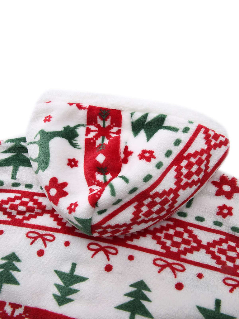 Felpa con cappuccio in peluche con renne e albero di Natale anni '40