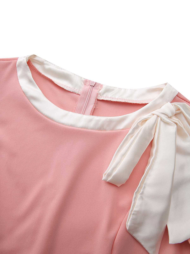 Abito aderente con fiocco color block e scollo tondo anni '60