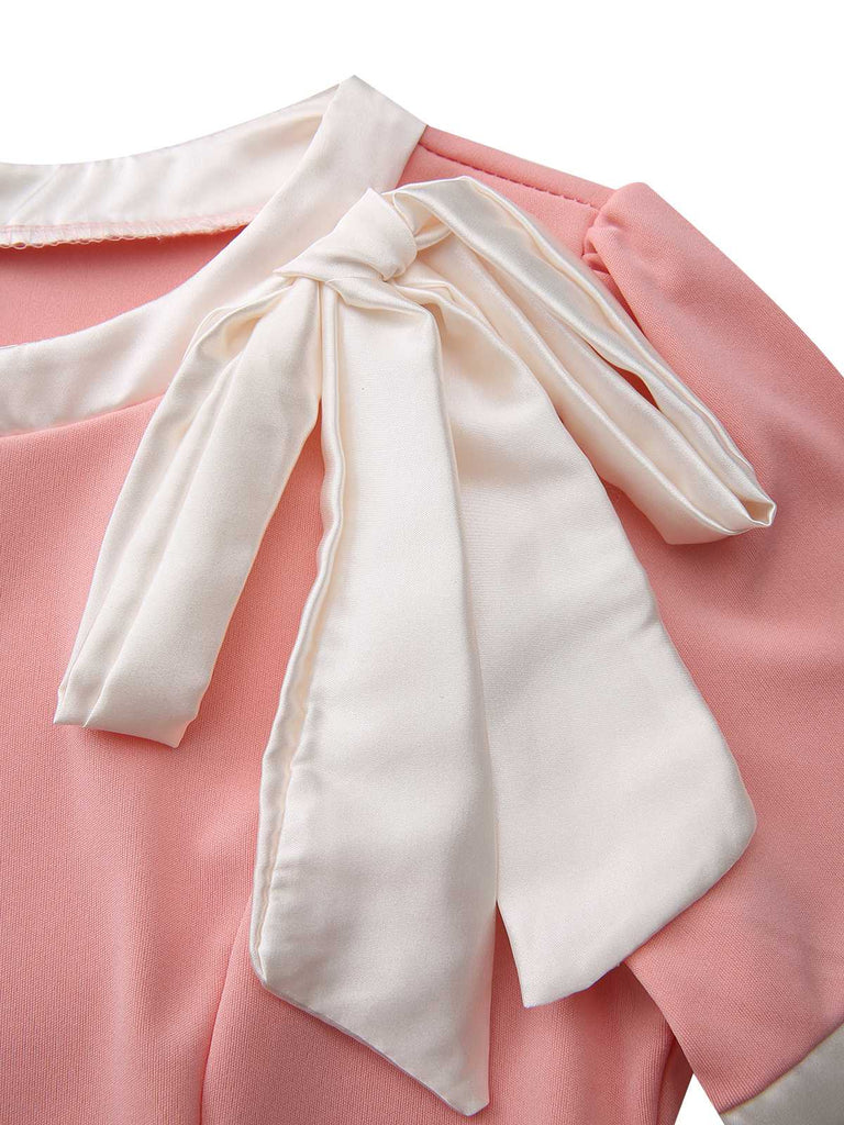 Abito aderente con fiocco color block e scollo tondo anni '60