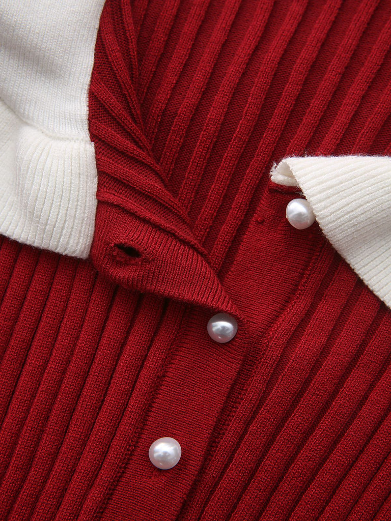 Abito midi con colletto arricciato a coste anni '80