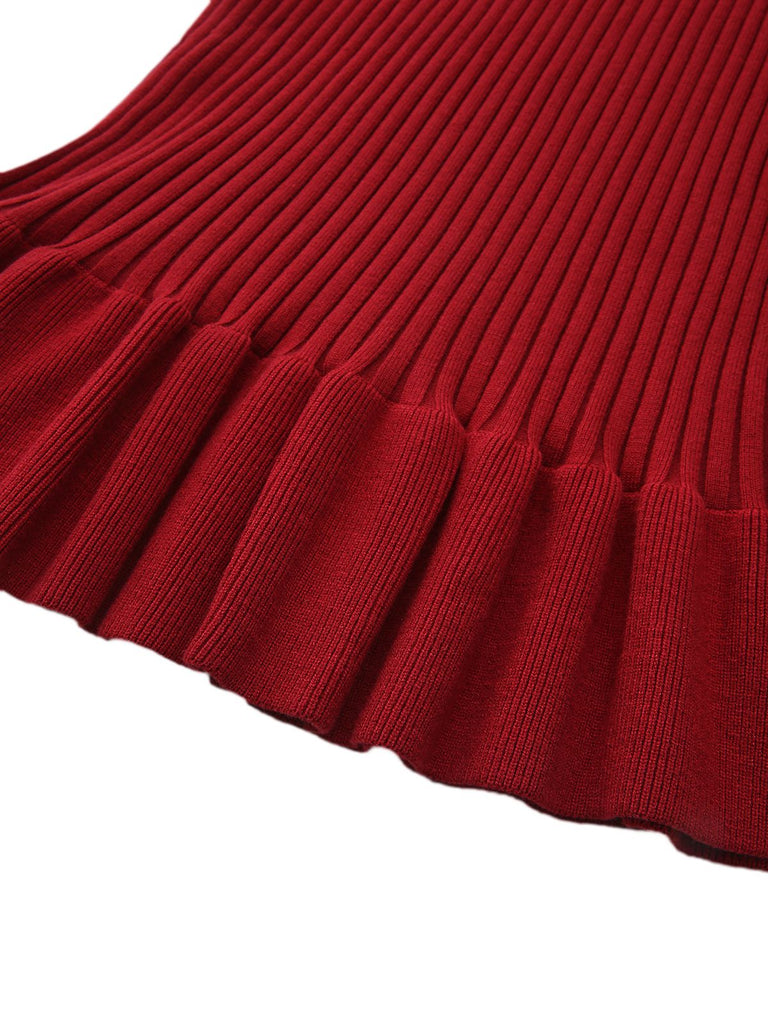 Abito midi con colletto arricciato a coste anni '80