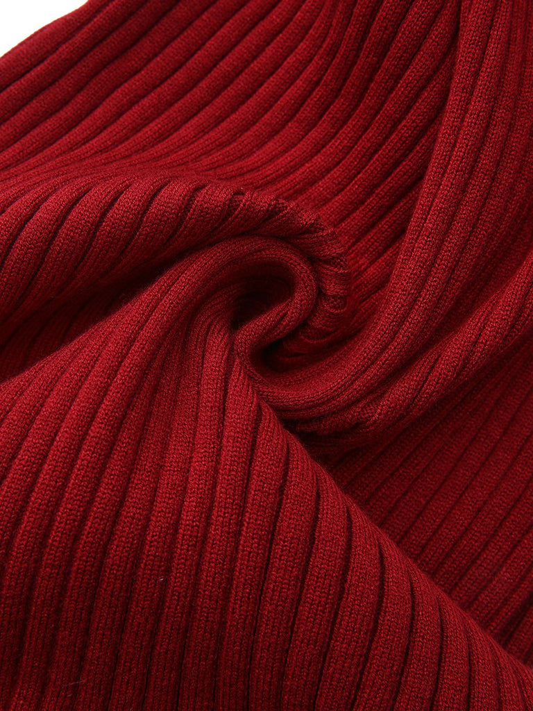 Abito midi con colletto arricciato a coste anni '80