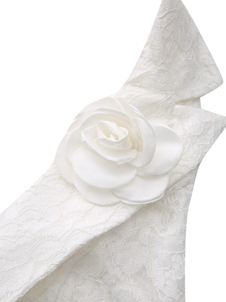 Abito con scollo a V profondo in pizzo 3D rose bianco anni '50