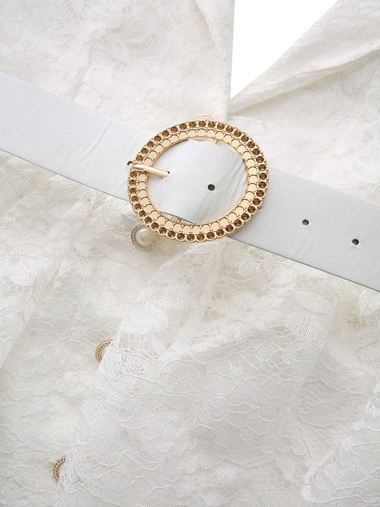 Abito con scollo a V profondo in pizzo 3D rose bianco anni '50