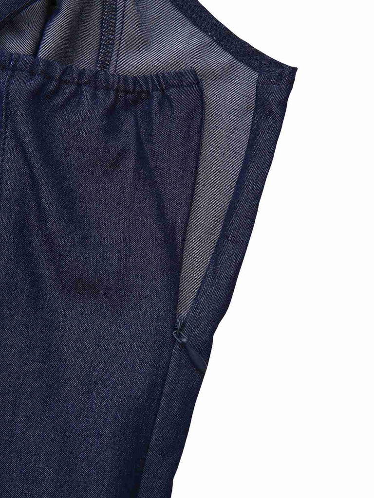 Mini abito blu increspato con cinturino spaghetti anni '60