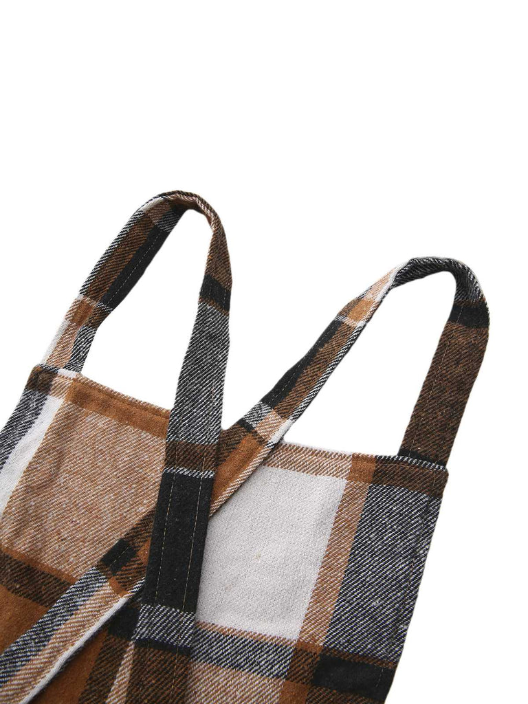 Abito a quadri con scollo quadrato cachi anni '60