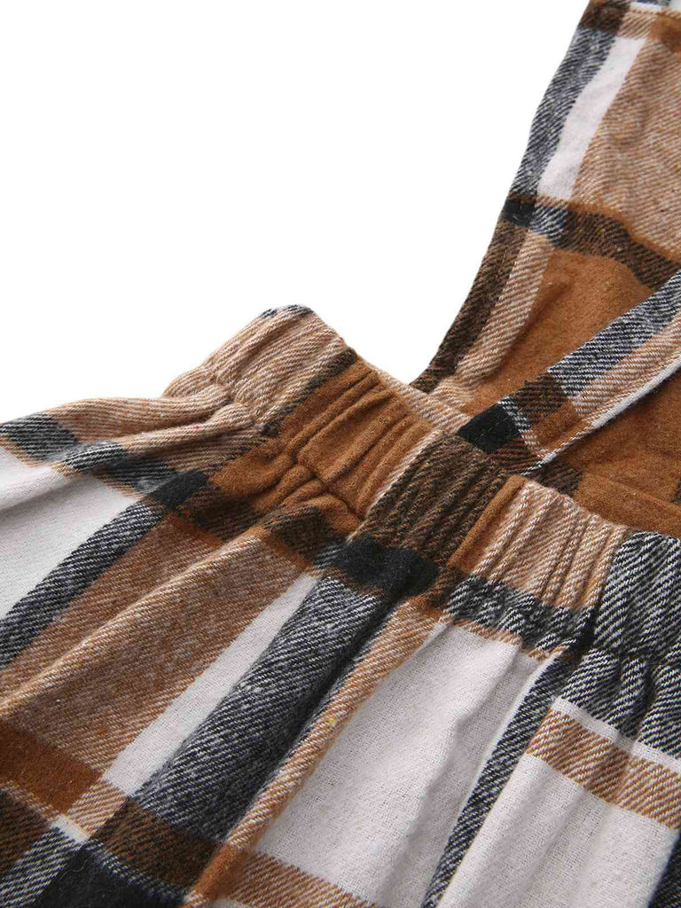 Abito a quadri con scollo quadrato cachi anni '60