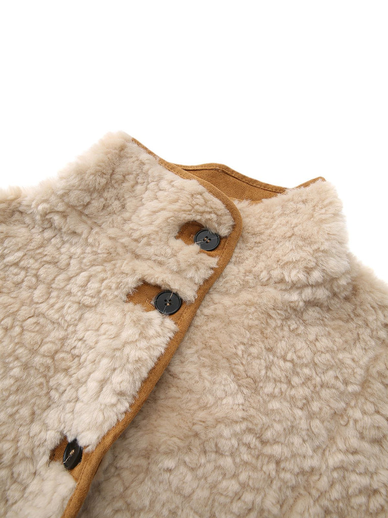 Cappotto reversibile con bottoni in pelliccia beige anni '80