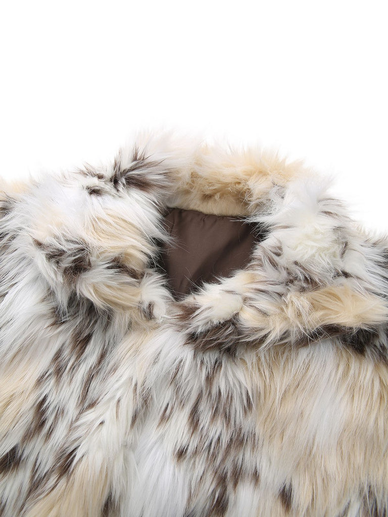 Giacca in pelliccia sintetica con stampa leopardata bianca anni '80