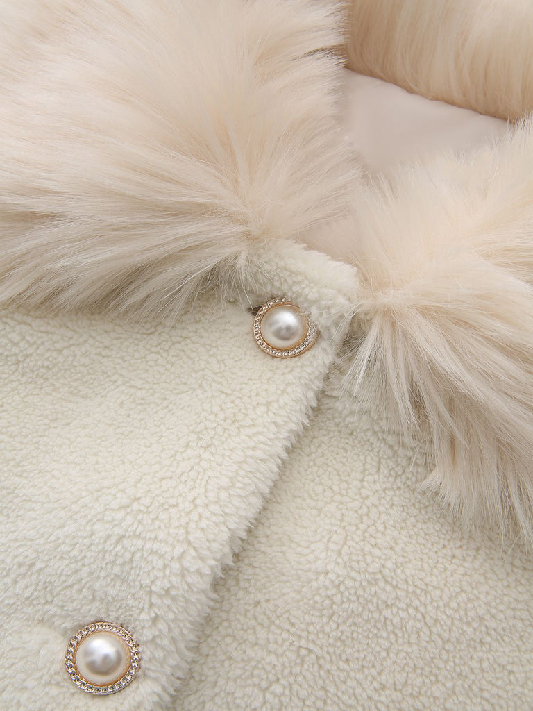 Cappotto lungo con collo in pelliccia sintetica bianco anni '80