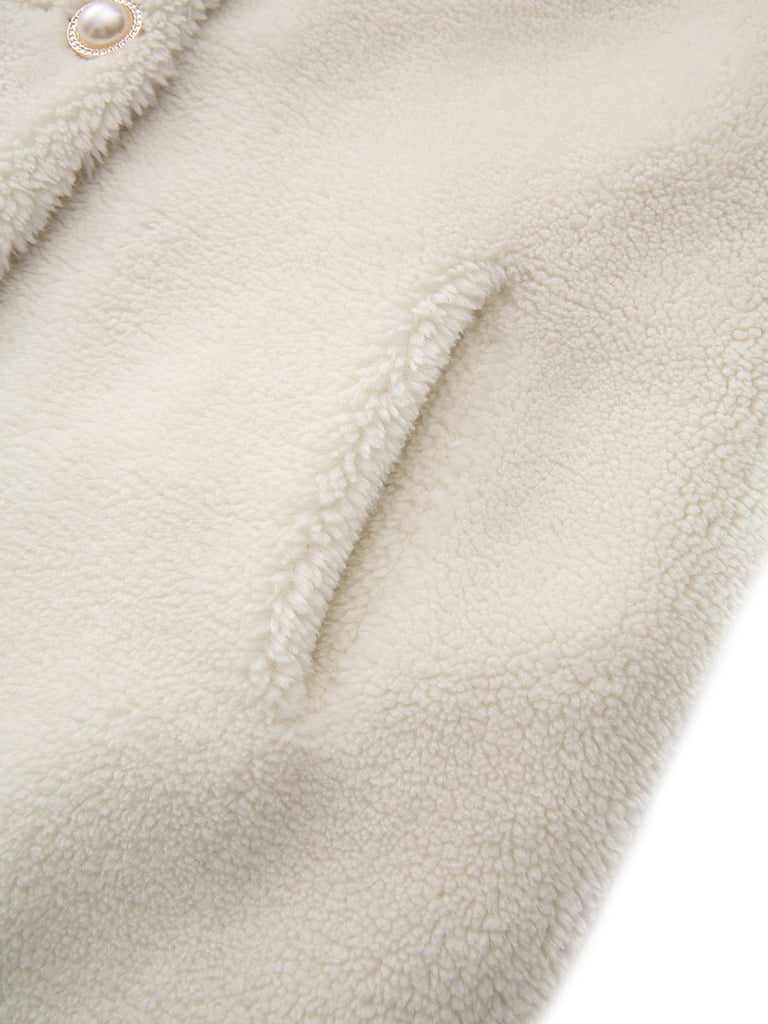 Cappotto lungo con collo in pelliccia sintetica bianco anni '80