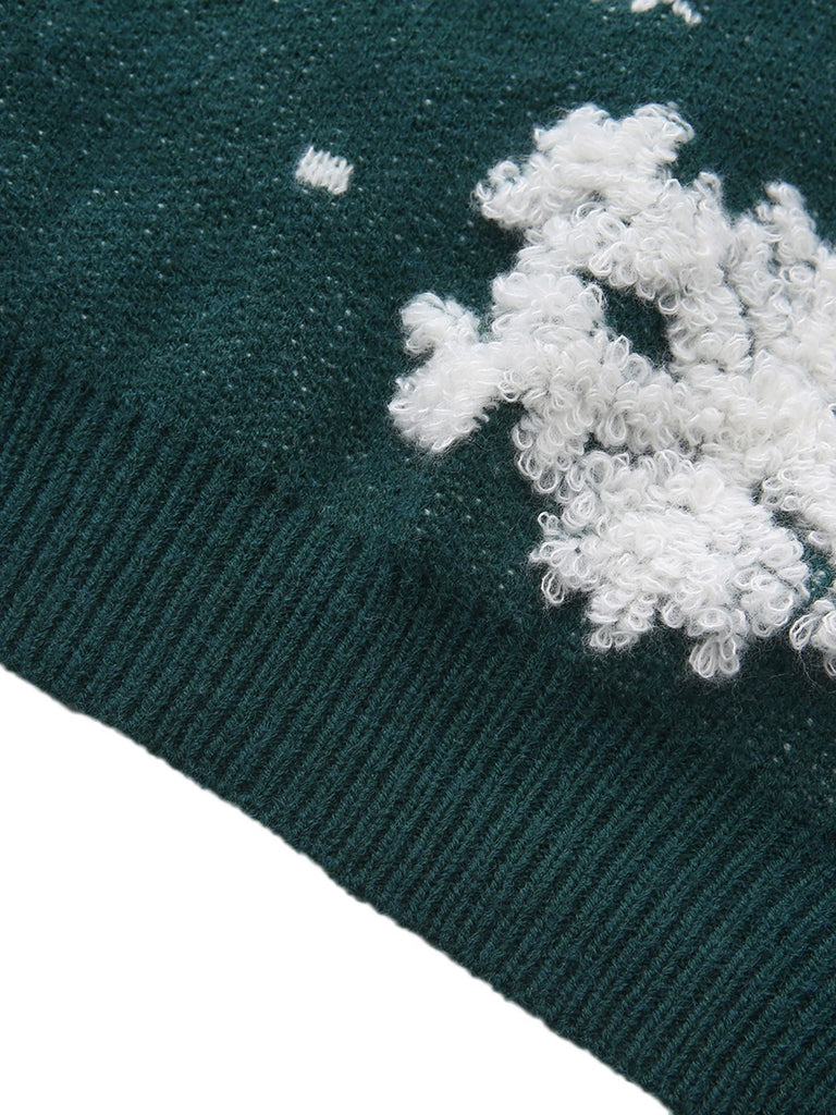 Maglione con fiocco di neve a collo alto in pile natalizio anni '40