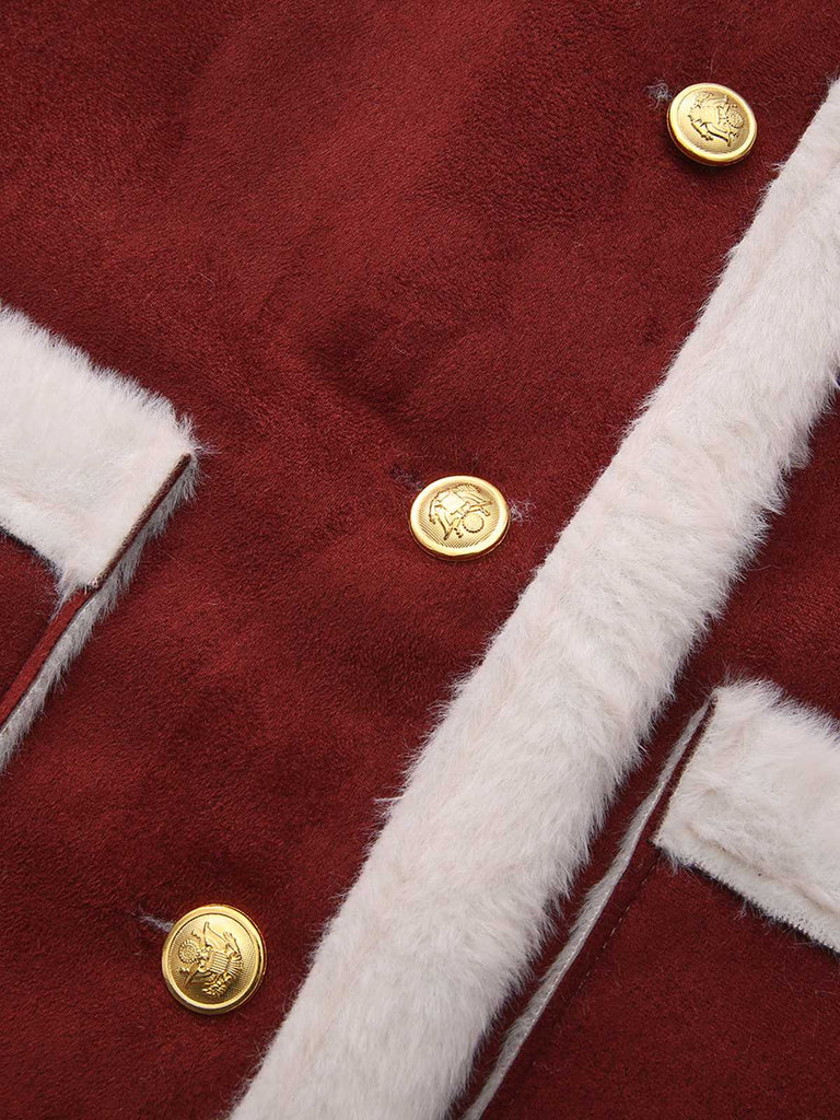 Giacca con tasche e fibbia in peluche con risvolto anni '40