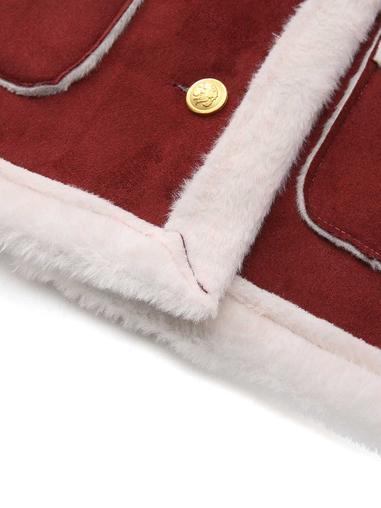 Giacca con tasche e fibbia in peluche con risvolto anni '40