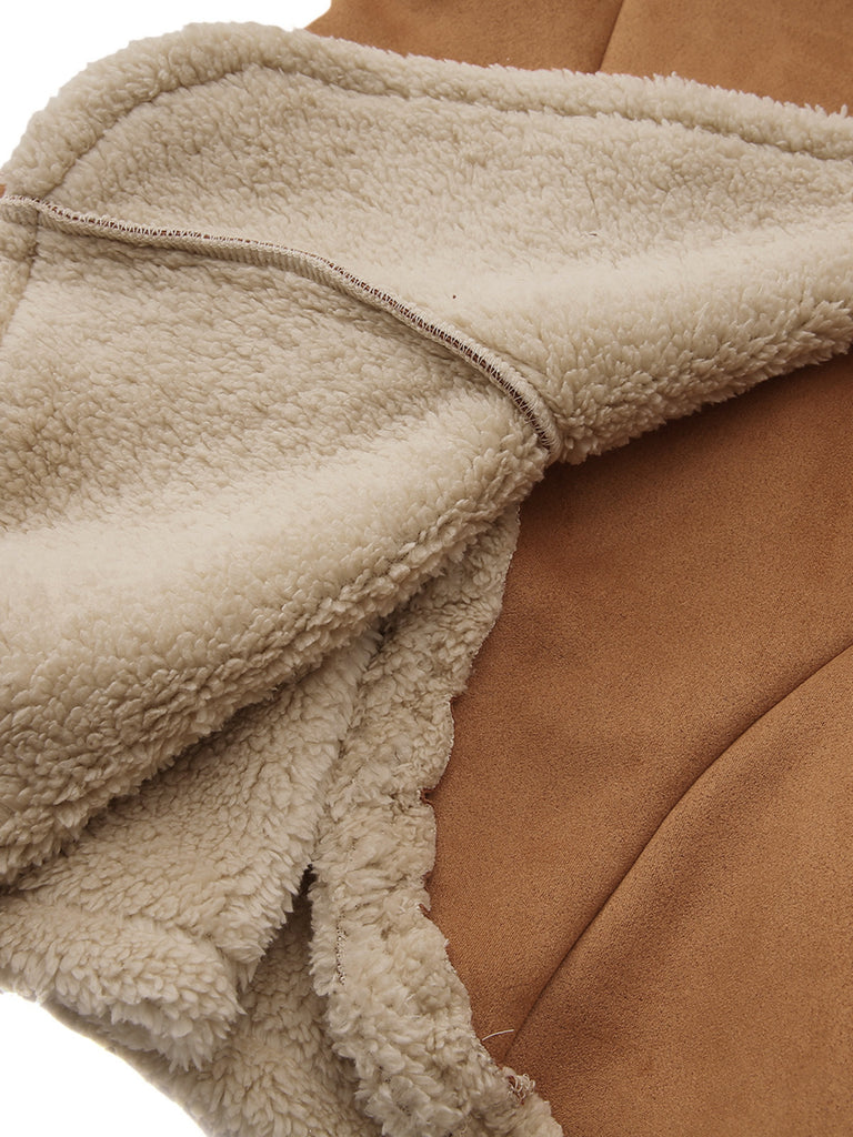 Giacca in pelle scamosciata con risvolto e orlo svasato anni '70