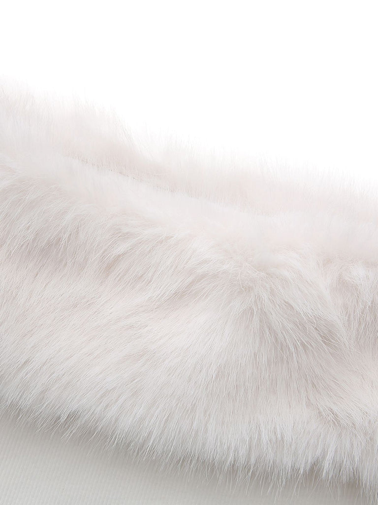 Abito con spalle scoperte in pelliccia sintetica natalizio bianco anni '60