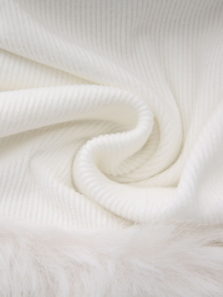 Abito con spalle scoperte in pelliccia sintetica natalizio bianco anni '60