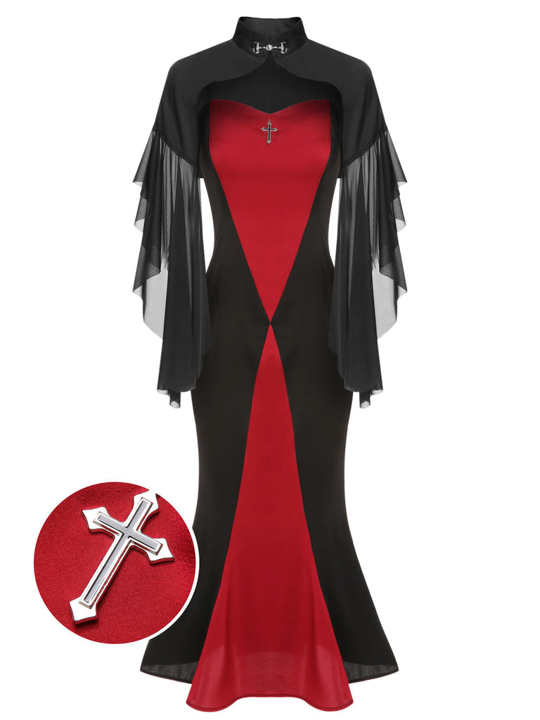 2PCS Abito a sirena e cappotto trasparente Halloween anni '30