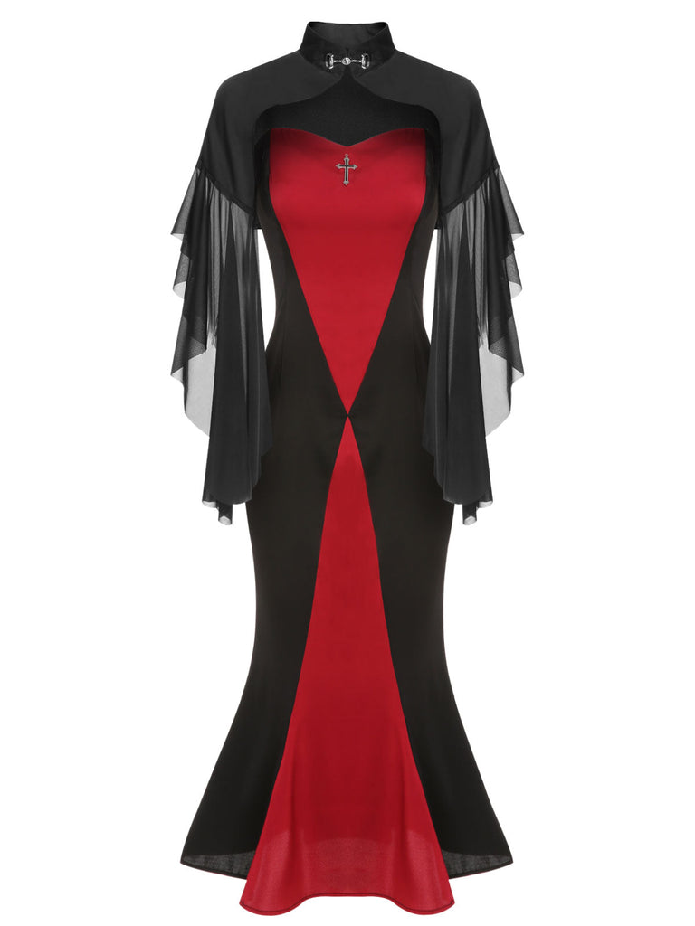 2PCS Abito a sirena e cappotto trasparente Halloween anni '30