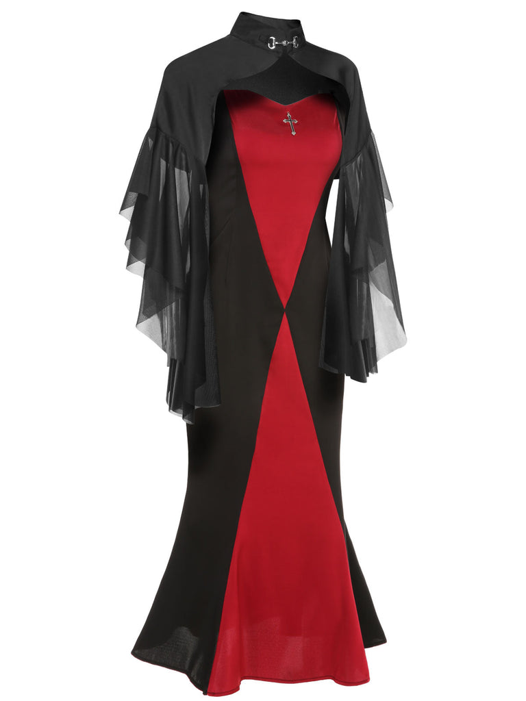 2PCS Abito a sirena e cappotto trasparente Halloween anni '30