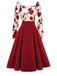 2PCS Camicetta rose e gonna plissettata rosso anni '60