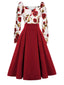 2PCS Camicetta rose e gonna plissettata rosso anni '60