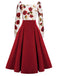 2PCS Camicetta rose e gonna plissettata rosso anni '60