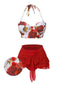2PCS Costumi scollo a V gonna copricostume rose rosse anni '60