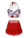 2PCS Costumi con rose e gonna copricostume blu anni '60
