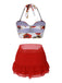 2PCS Costumi scollo a V gonna copricostume rose rosse anni '60