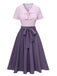 2PCS Camicetta a pois e gonna tinta unita lavanda anni '40