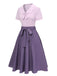2PCS Camicetta a pois e gonna tinta unita lavanda anni '40