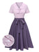 2PCS Camicetta a pois e gonna tinta unita lavanda anni '40