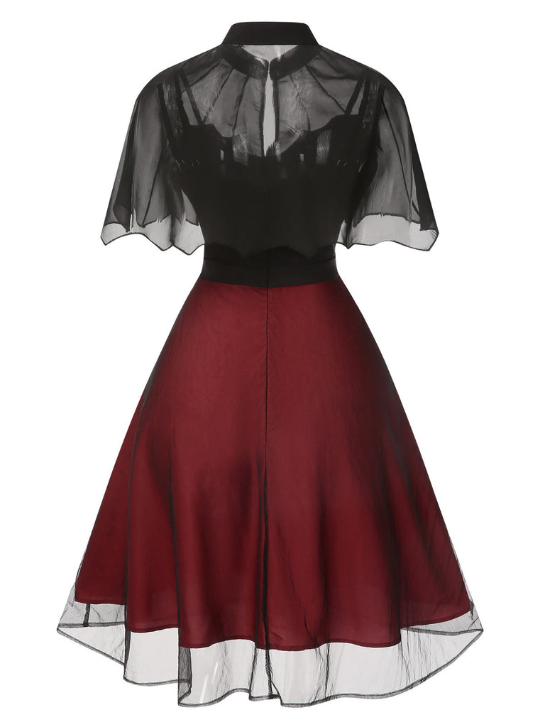 Abito due pezzi maniche dolman mantella trasparente anni '50