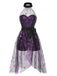 2PCS Tuta corta e gonna a rete a ragnatela nero e viola anni '50