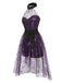 2PCS Tuta corta e gonna a rete a ragnatela nero e viola anni '50