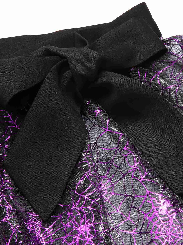2PCS Tuta corta e gonna a rete a ragnatela nero e viola anni '50