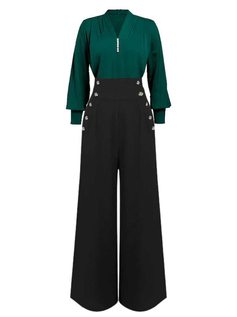 [Prevendita] Camicetta tinta unita e pantaloni con bretelle anni '30